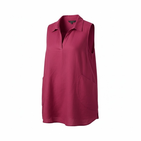 For Cynthia Tops - For Cynthia Linen Tunic Top 2X Pink Sleeveless Blouse Plus Size Coastal Boho